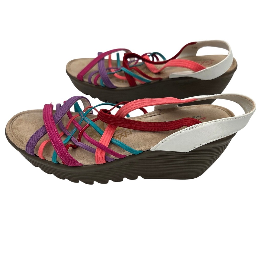 Skechers Rumblers Wild Child Multi Color Strappy Wedge Sandals Womens 7 white - Picture 4 of 8